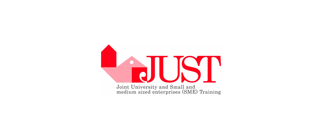 Logo projektu JUST s textom Joint University and Small and medium sized enterprises (SME) Training.