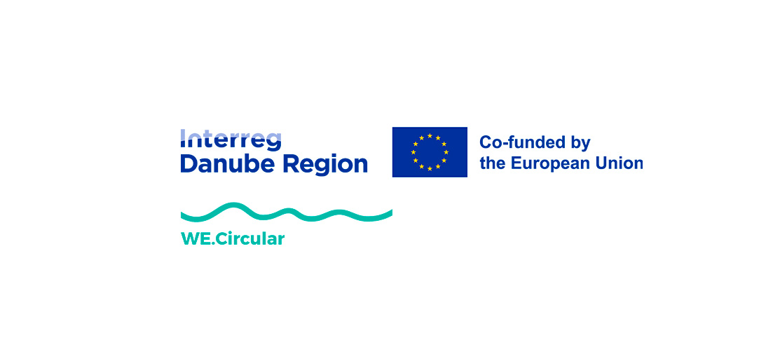 Interreg Danube Region, WE.Circular, spolufinancované Európskou úniou, logo EÚ s hviezdami.