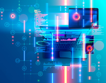 Notebook na modrom pozadí a logo SBA