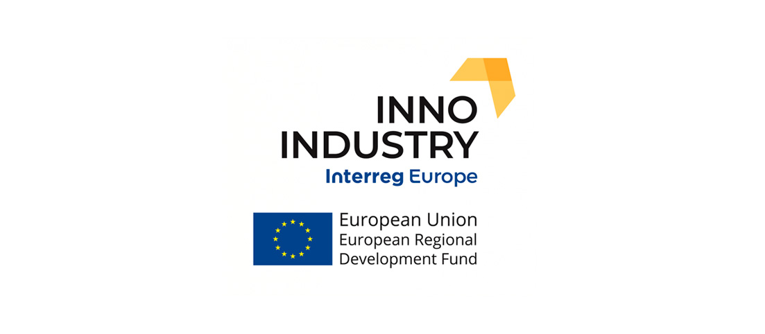 Logo projektu Inno Industry Interreg Europe s logom Európskej únie a textom European Regional Development Fund