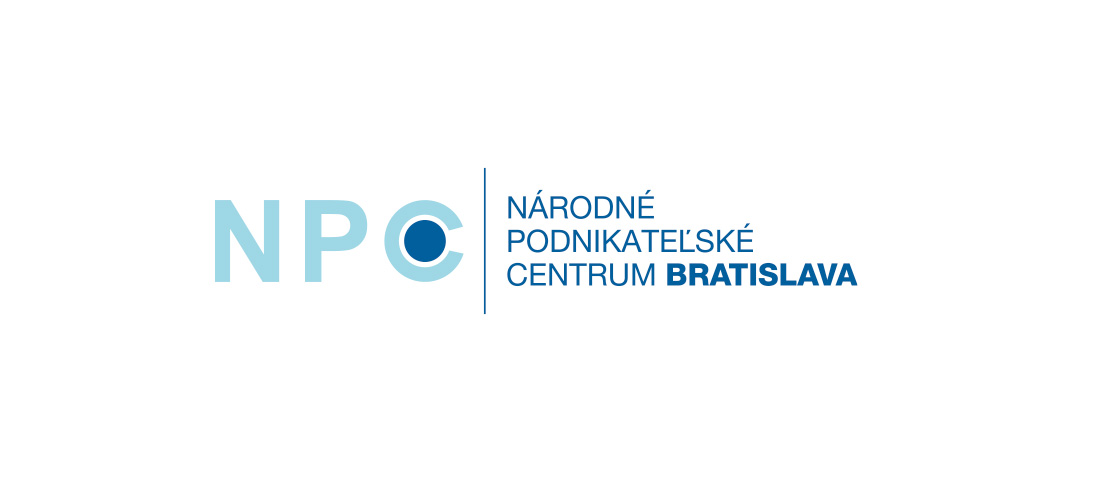 Logo Národné podnikateľské centrum Bratislava s modrým textom a symbolom.