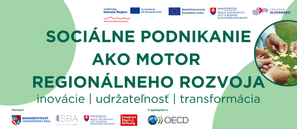 Ilustračný banner s nápisom "Sociálne podnikanie ako motor regionálneho rozvoja"
