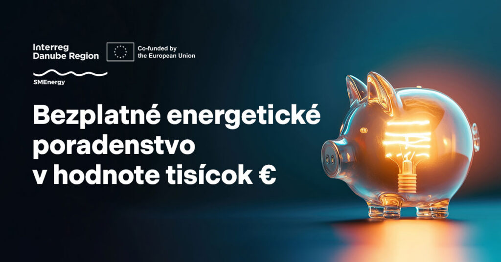 Ilustračný obrázok. Sklenené prasiatko so žiarivkou vo vnútri. Nad ním text: "Bezplatné energetické poradenstvo v hodnote tisícok €"