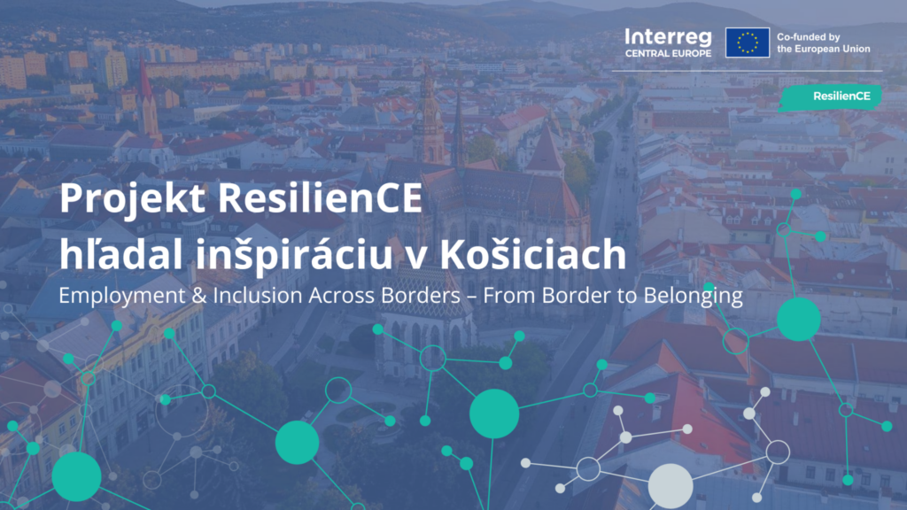 Nadpis "Projekt ResilienCE hľadá inšpiráciu v Košiciach" na pozadí obrázku Košíc.