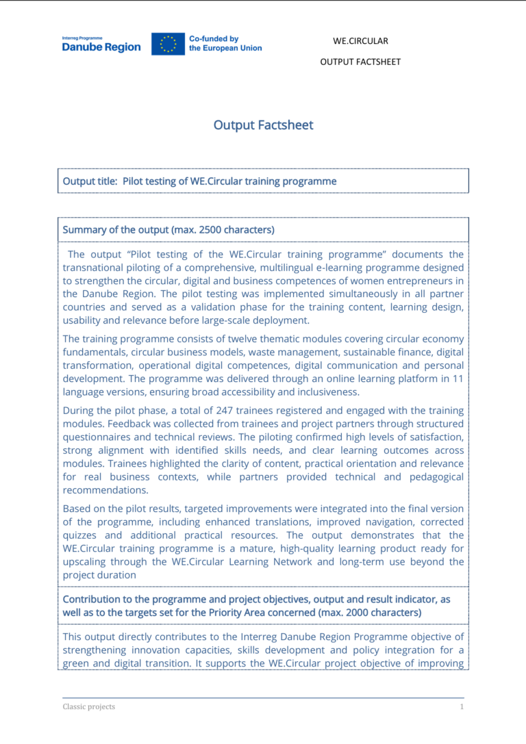 Titulný obrázok dokumentu "Pilot Testing of the WE.Circular Training Programme"
