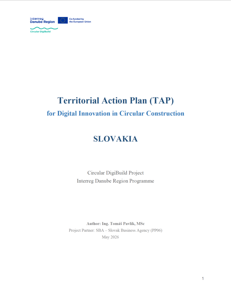 Titulný obrázok dokumentu "Territorial Action Plan (TAP) for Digital Innovation in Circular Construction SLOVAKIA"